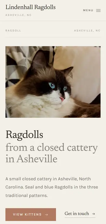 Lindenhall Ragdolls demo website on a phone