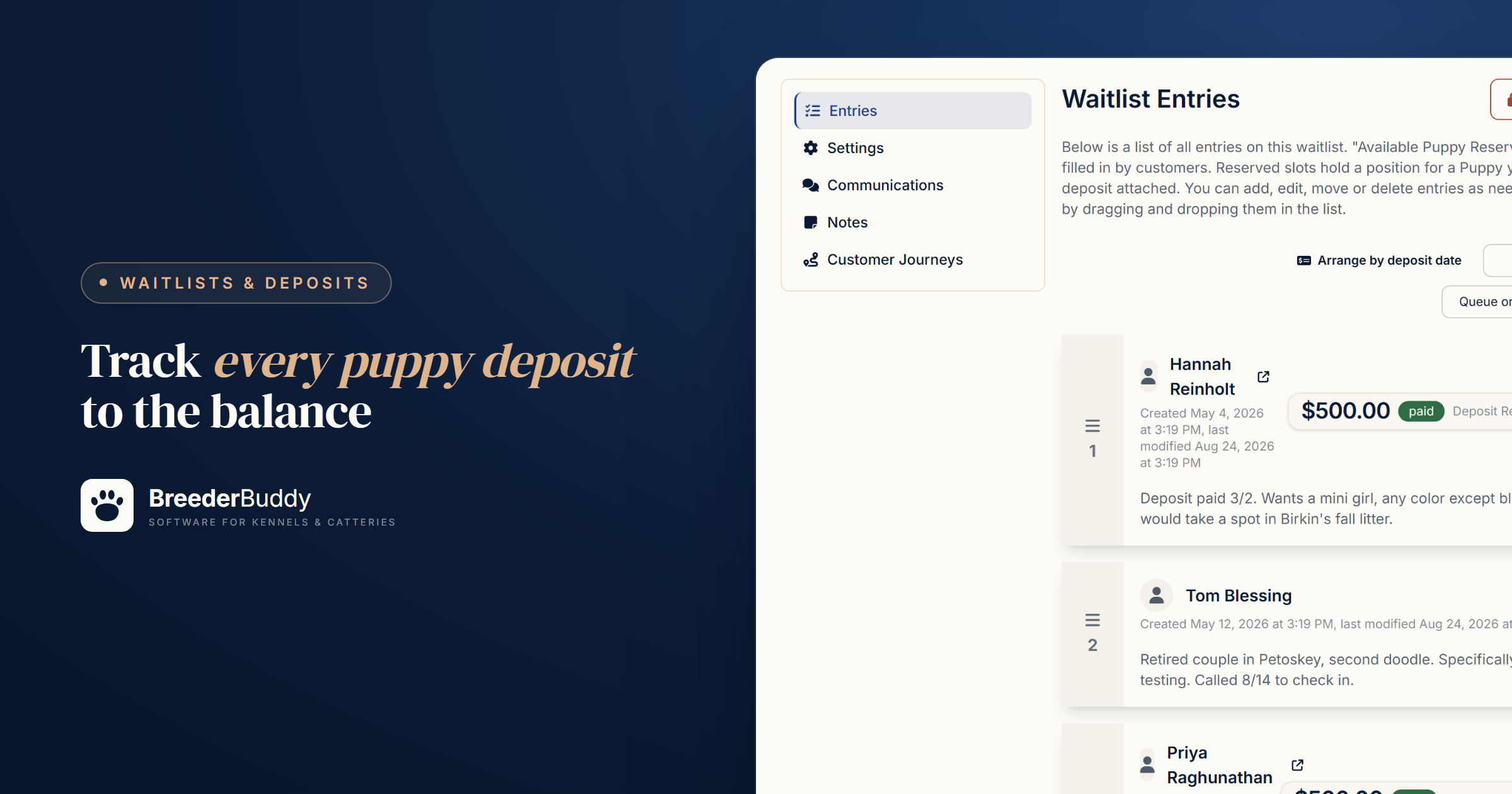 Puppy Deposit Tracking: From the Request to the Final Balance
