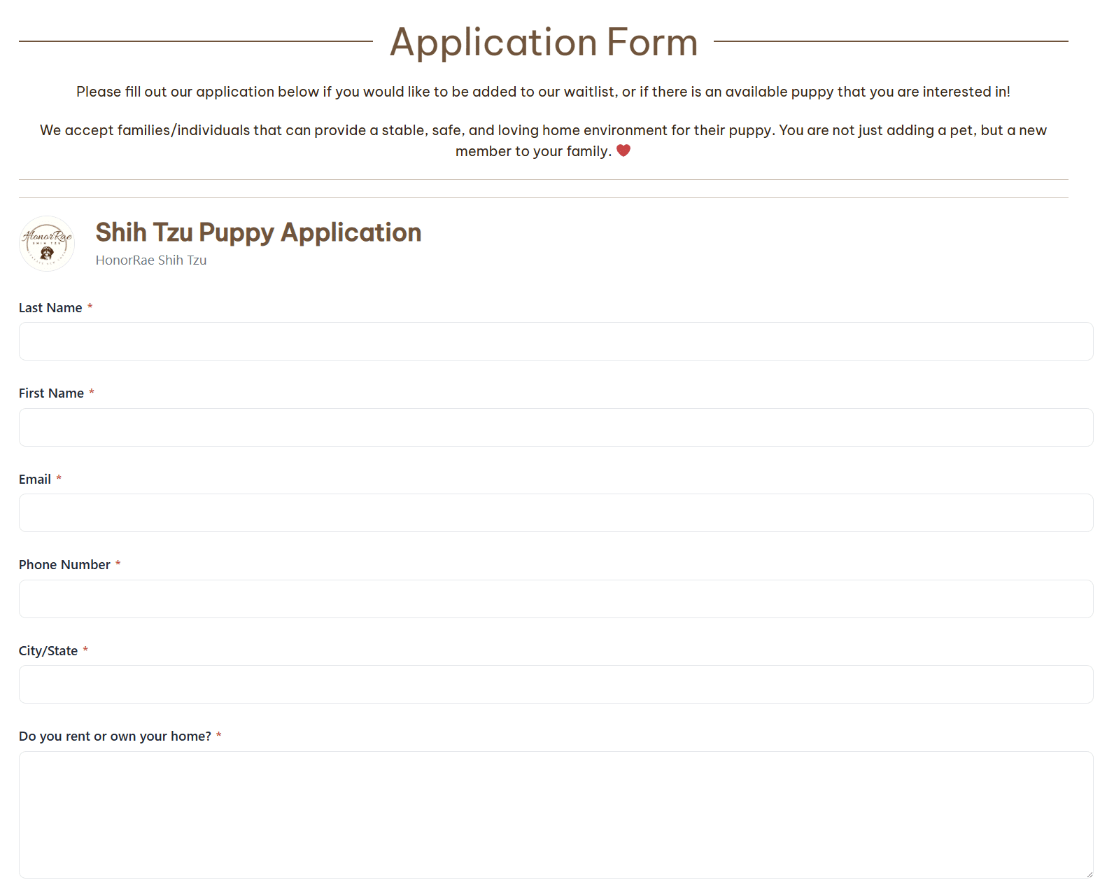 Dog breeder application forms in BreederBuddy