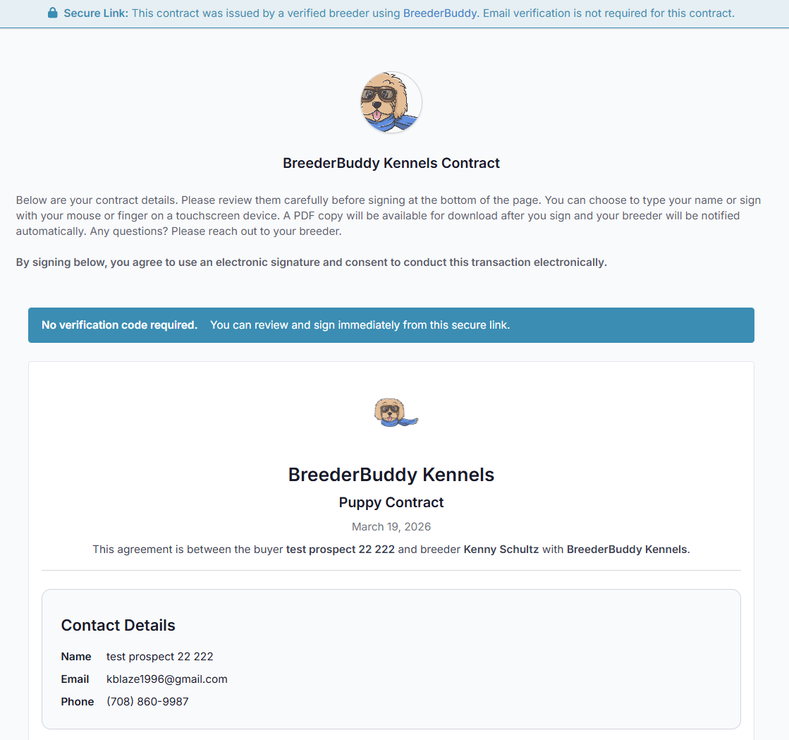 Contract e-signing in the buyer portal