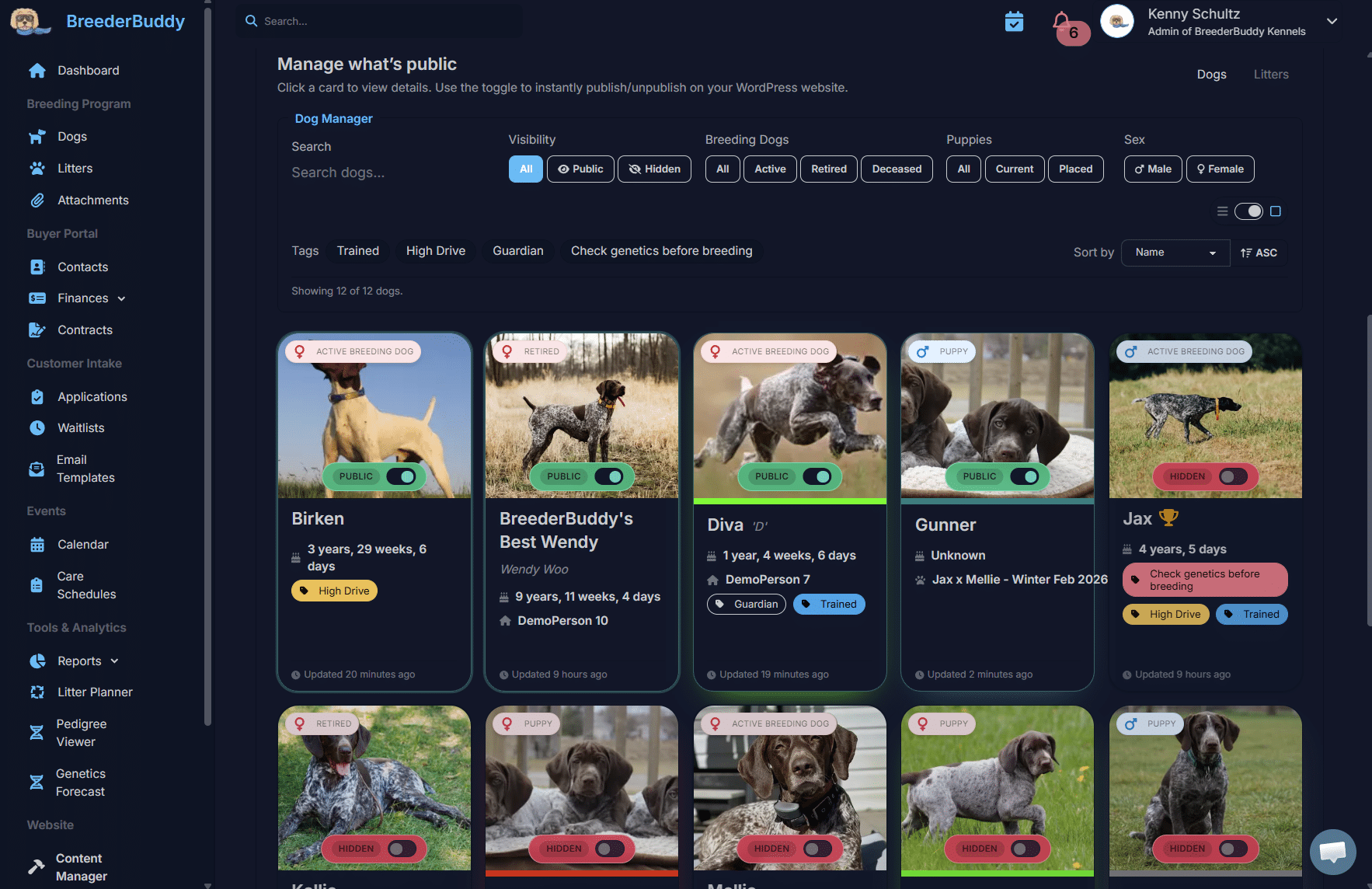 sync your dogs to your breeder website automatically with breederbuddy