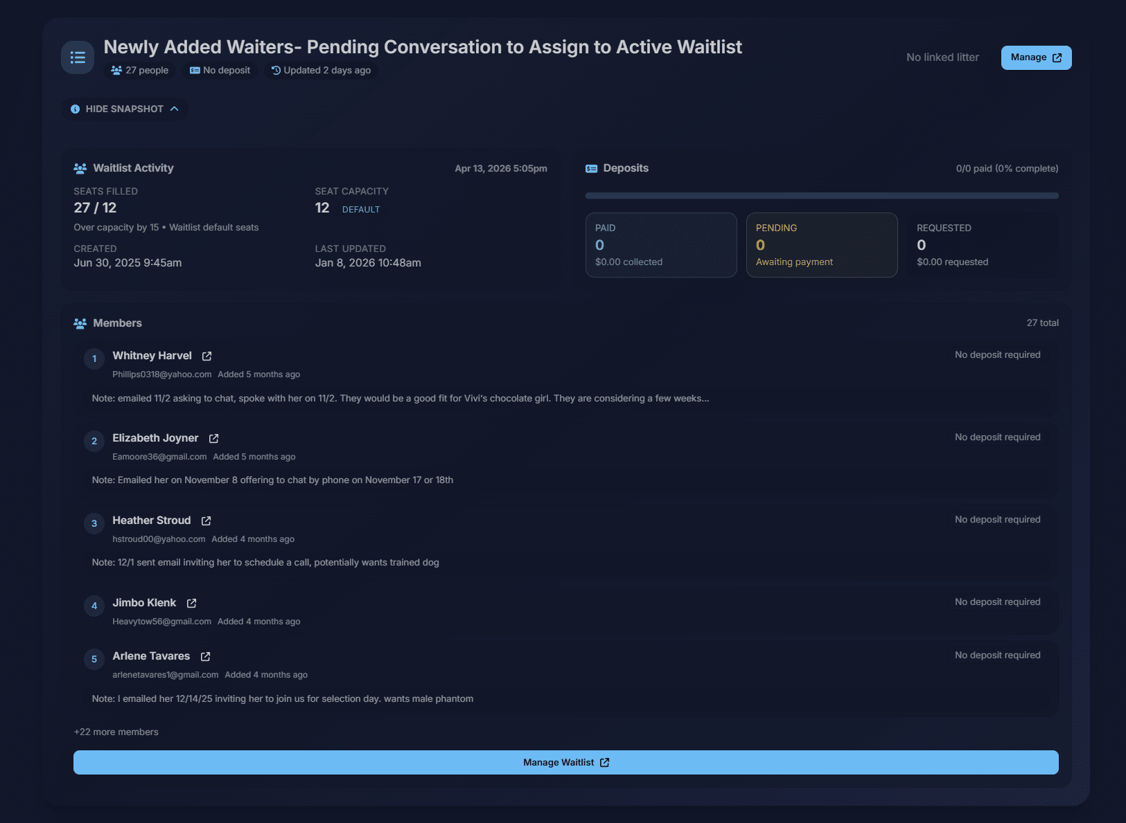 Puppy waitlist management in BreederBuddy