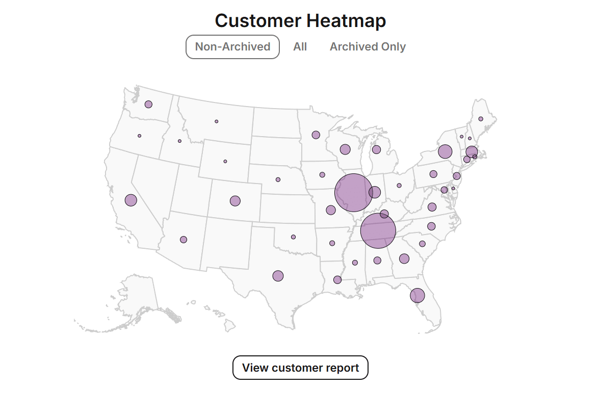 Customer geographic locations report in BreederBuddy