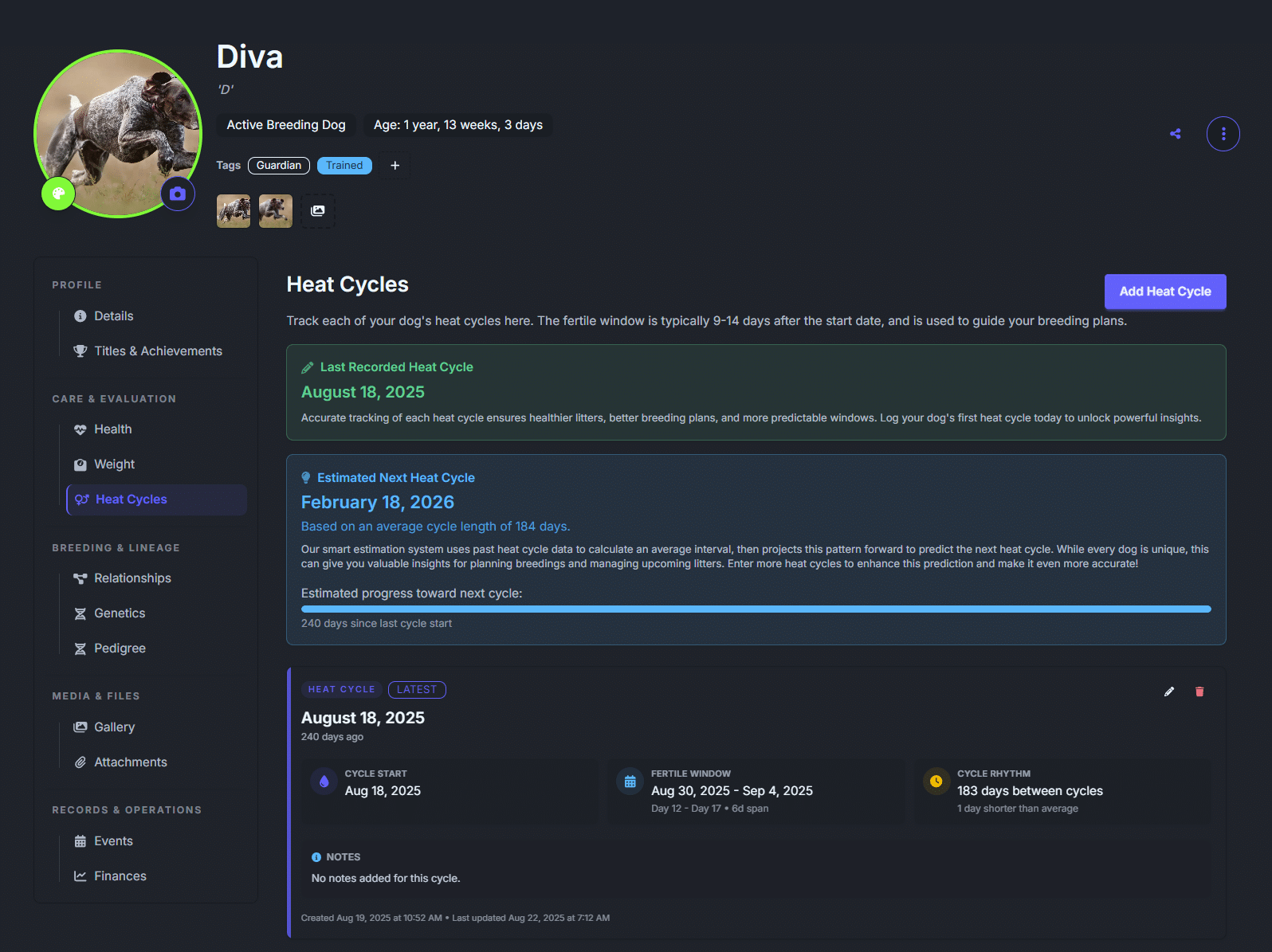 dam heat cycle tracking software